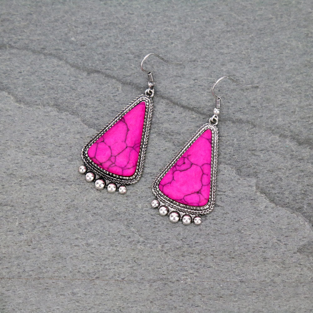 J6488 - Western Triangle Shape Stone Dangle Earrings