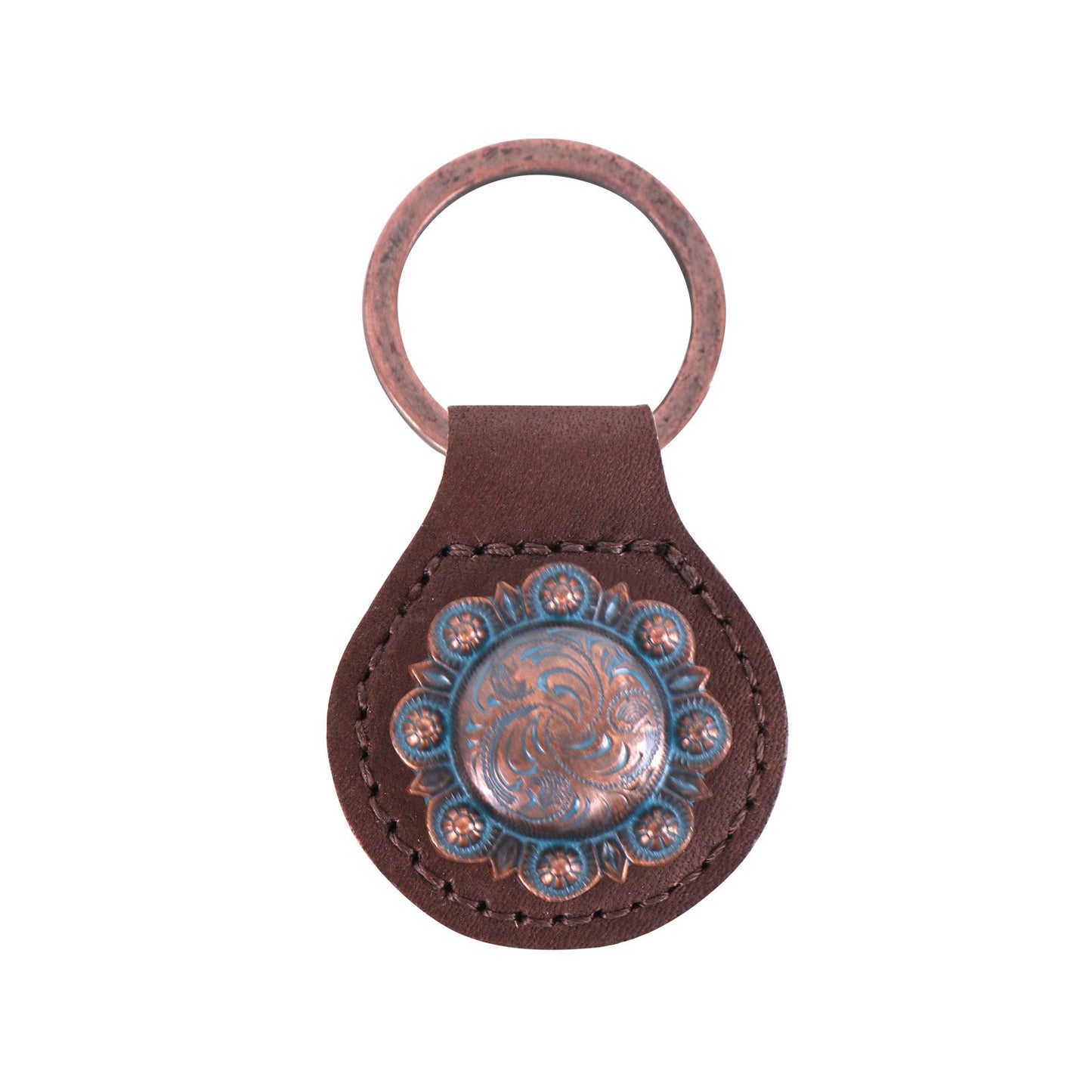 RYS280 - Montana West Real Leather Engraved Berry Concho Key Fob/Key Chain 1Pcs