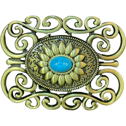 A8252 - Antique Brass Turquoise Stone Belt Buckle