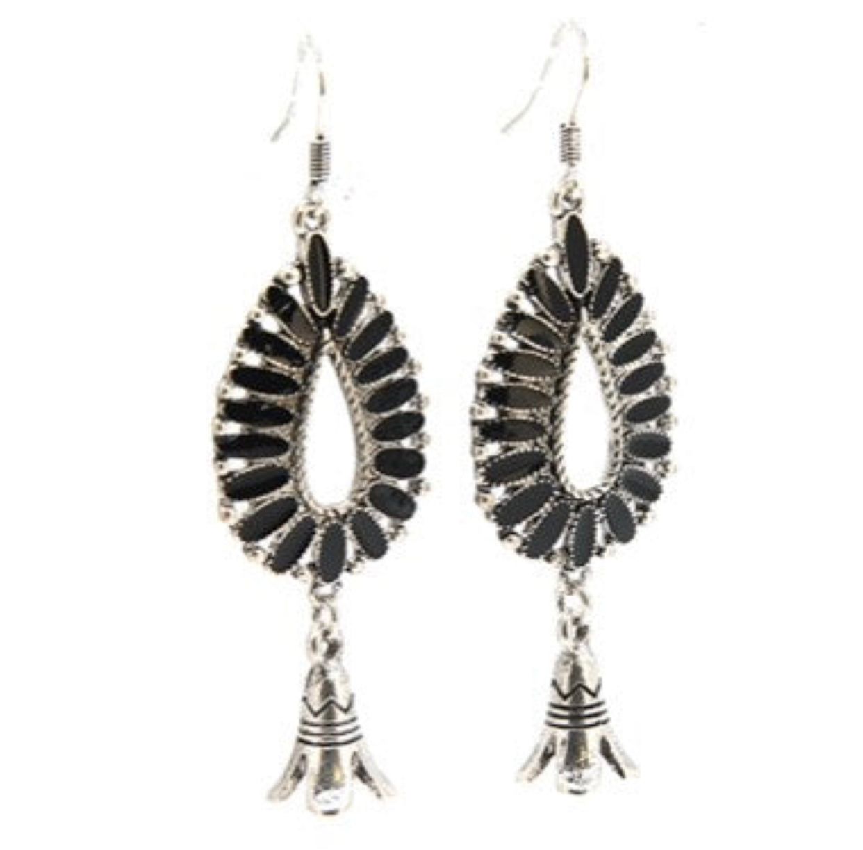 595j - Treasure tear drop navajo earrings black - Rawhide Western Wear