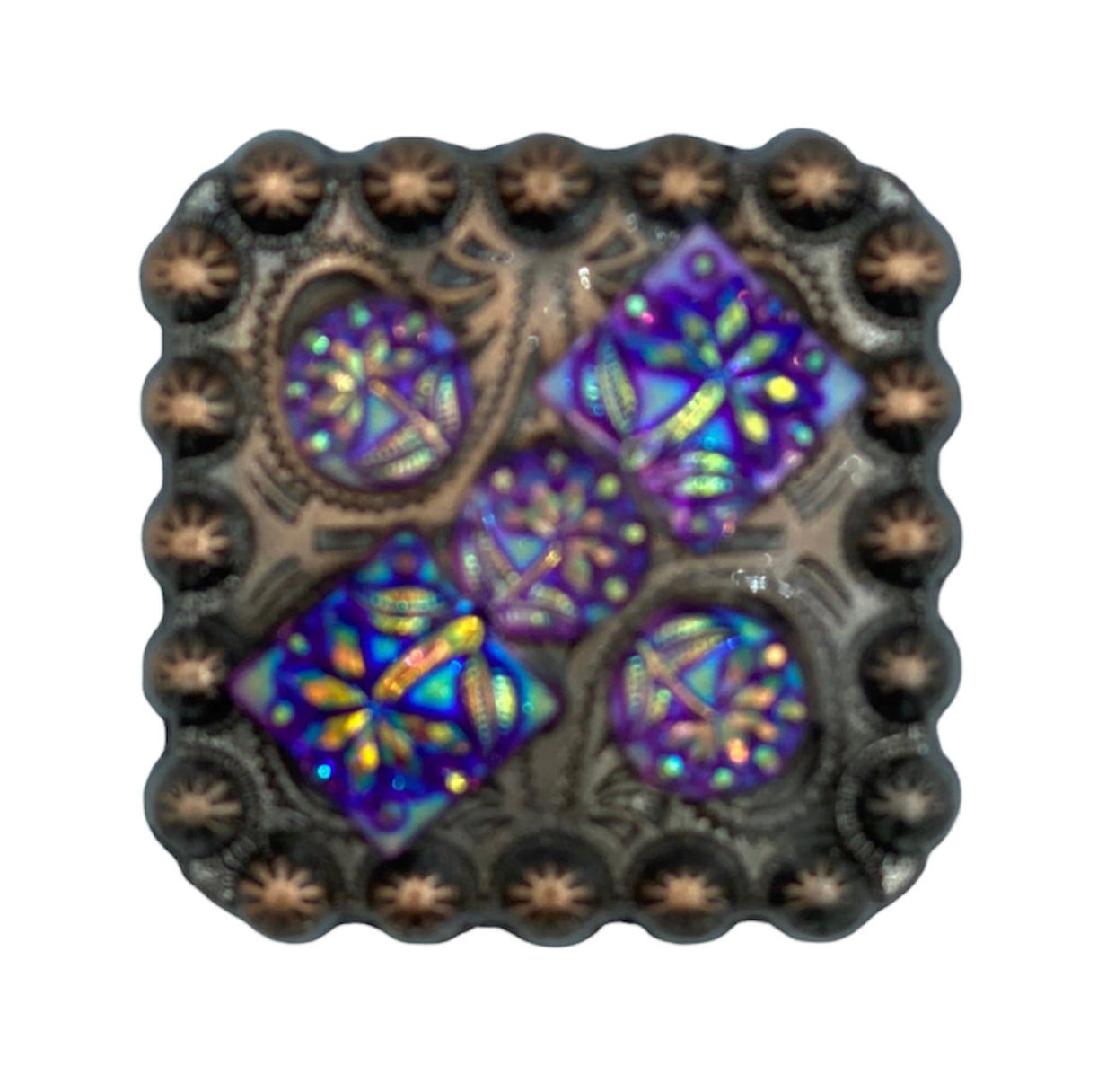 A7693 - Antique Copper Berry Concho Square With Blue flowers - Rawhide Western Wear