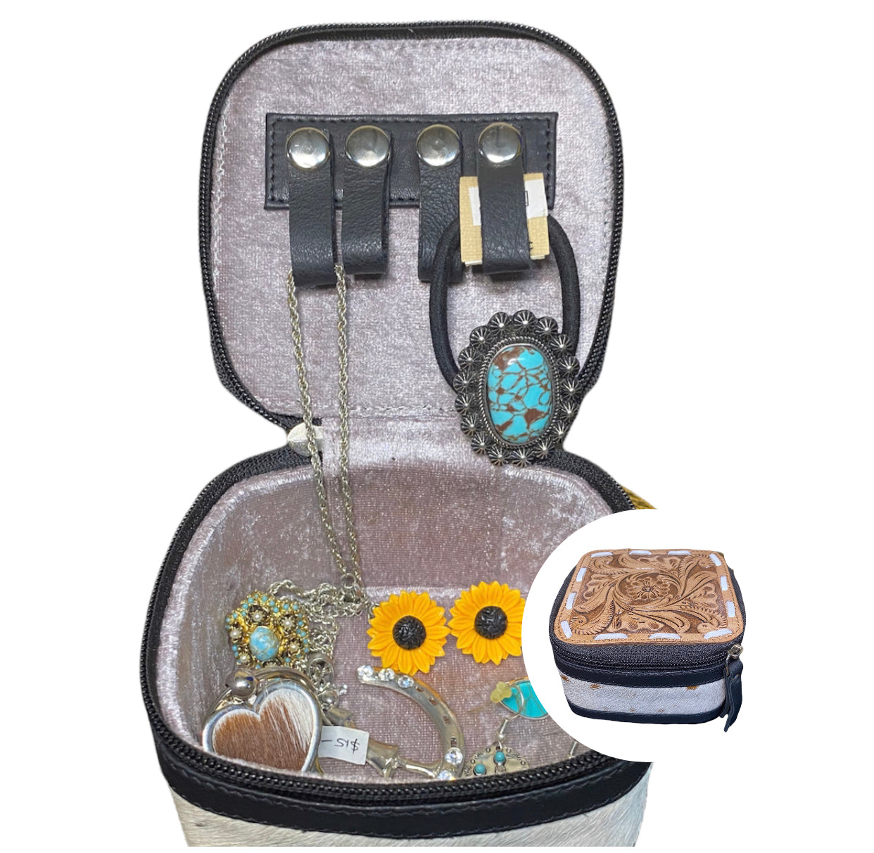 A7931 - Deluxe Carved Small Hair On Hide Jewellery Box