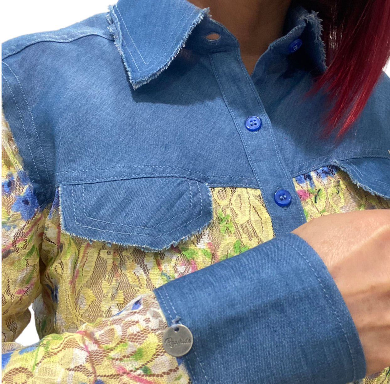 L1440 - Binda Ladies Western Denim & Lace Shirt