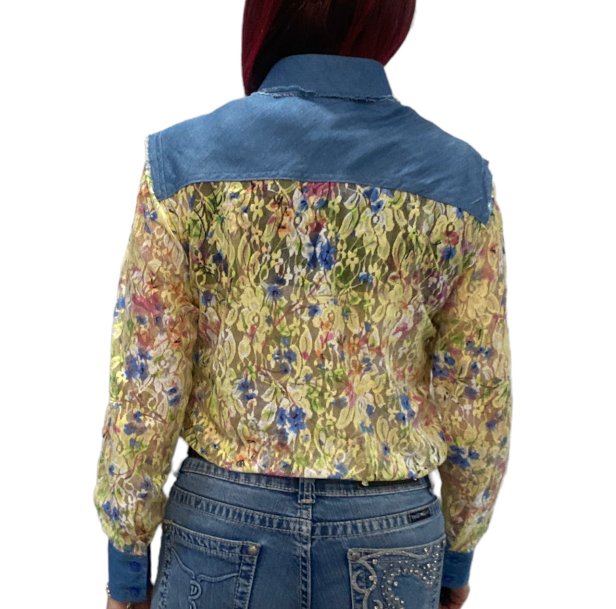 L1440 - Binda Ladies Western Denim & Lace Shirt