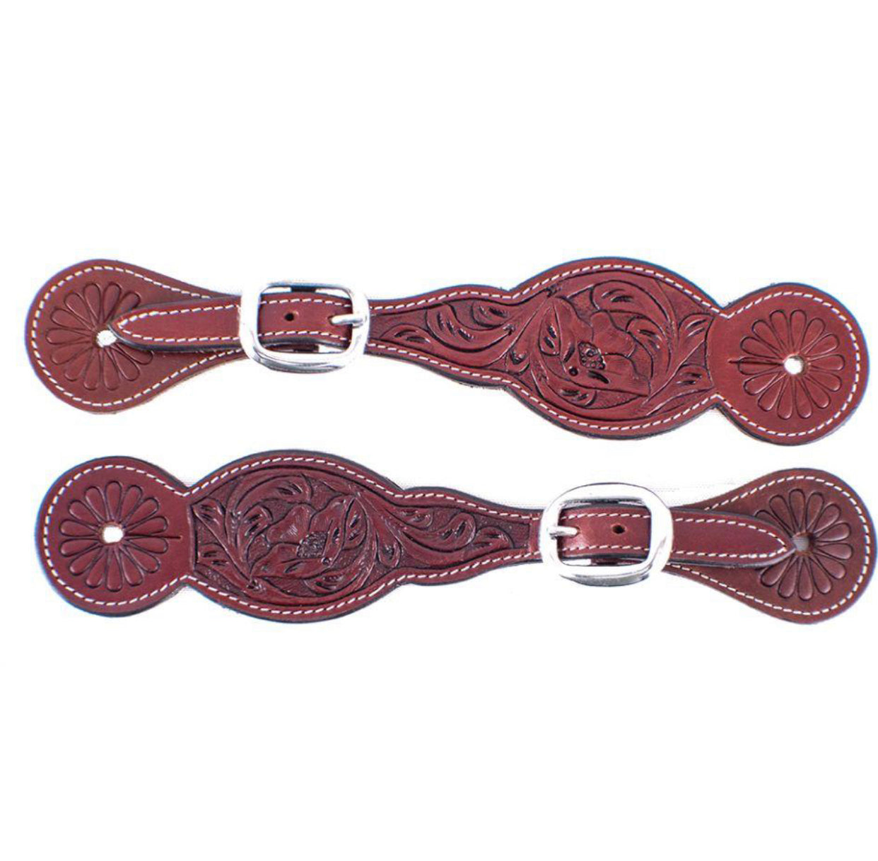202056 - Burgundy Leather Floral Tooled Spur Strap