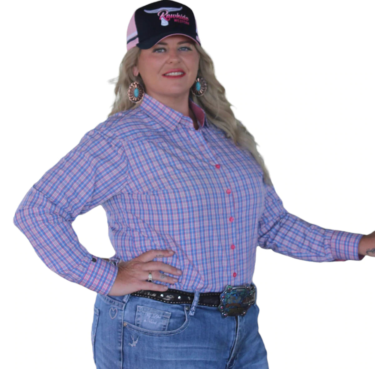 L1376- Jem Check Beaded Ladies Western Shirt - Rawhide Western Wear