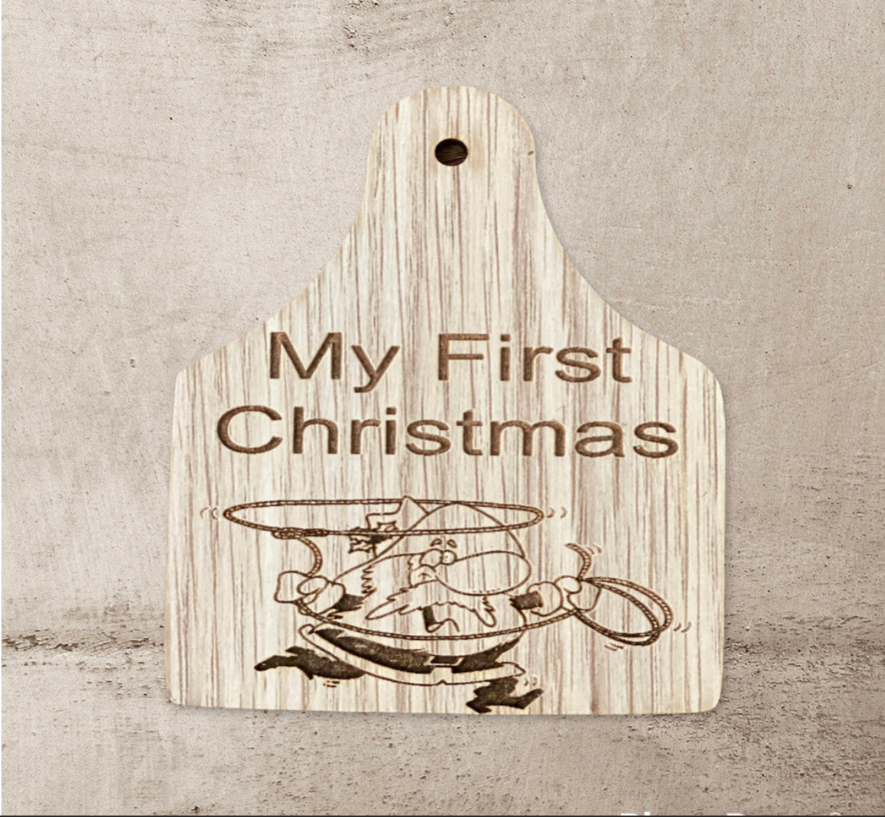 K2028 - My 1st Christmas Santa Roping Cattle Tag Discs