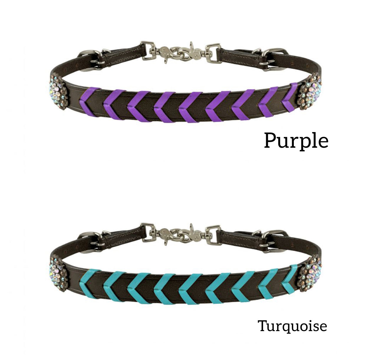 14703 - Leather wither strap with colorful rawhide lacing