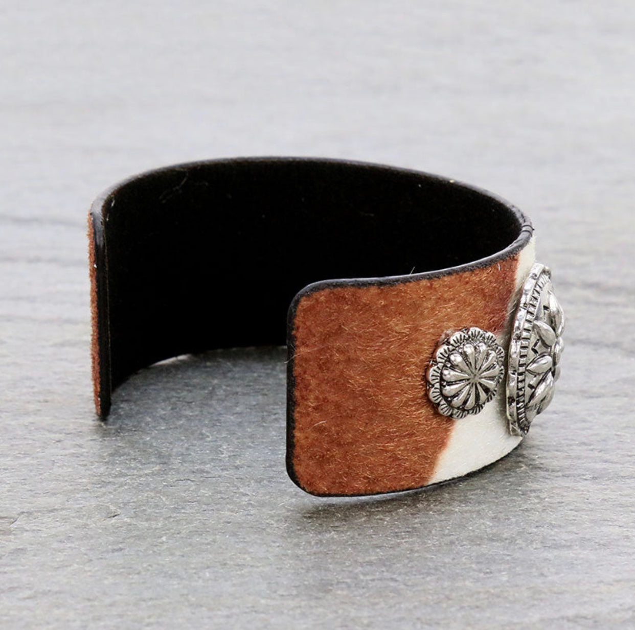 J6463 - Western Concho with Faux Fur Cuff Bracelet