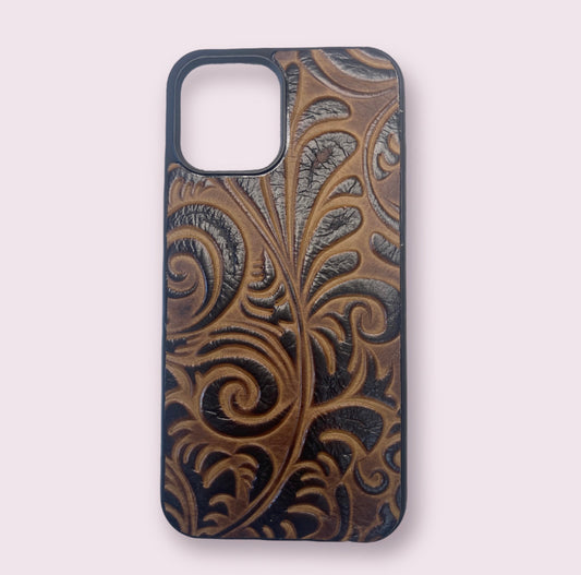 A8366 - IPhone 12 Pro Max Tooled Leather w Rubber Case