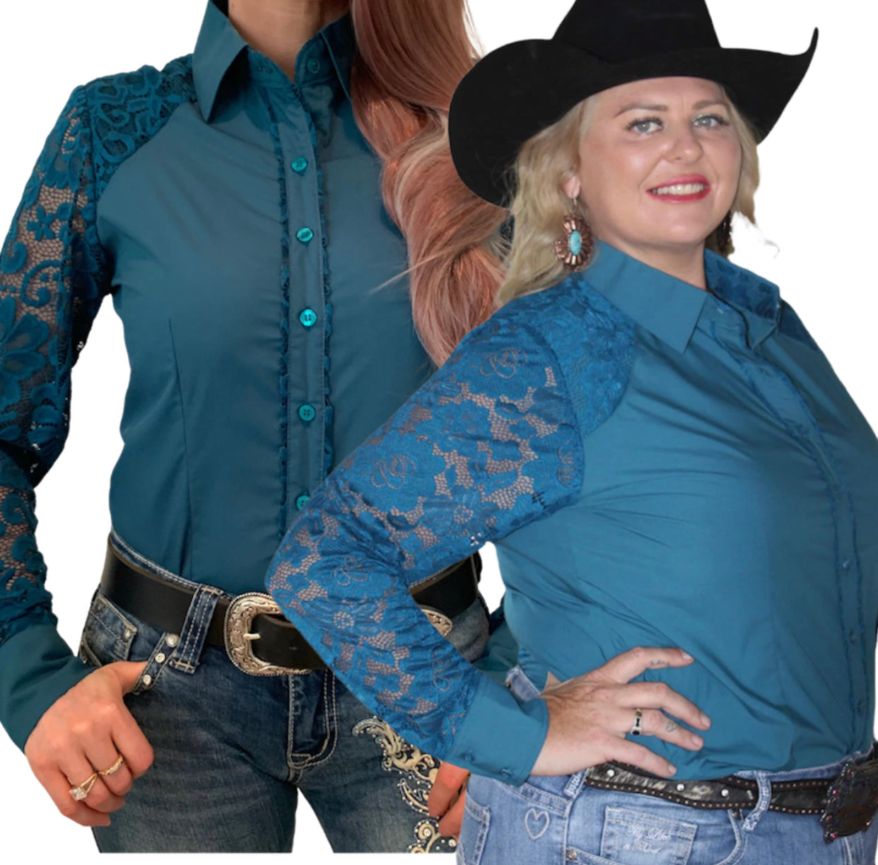 L1320 - BRIELLE Ladies 1/2 Lace Western Shirt - Rawhide Western Wear