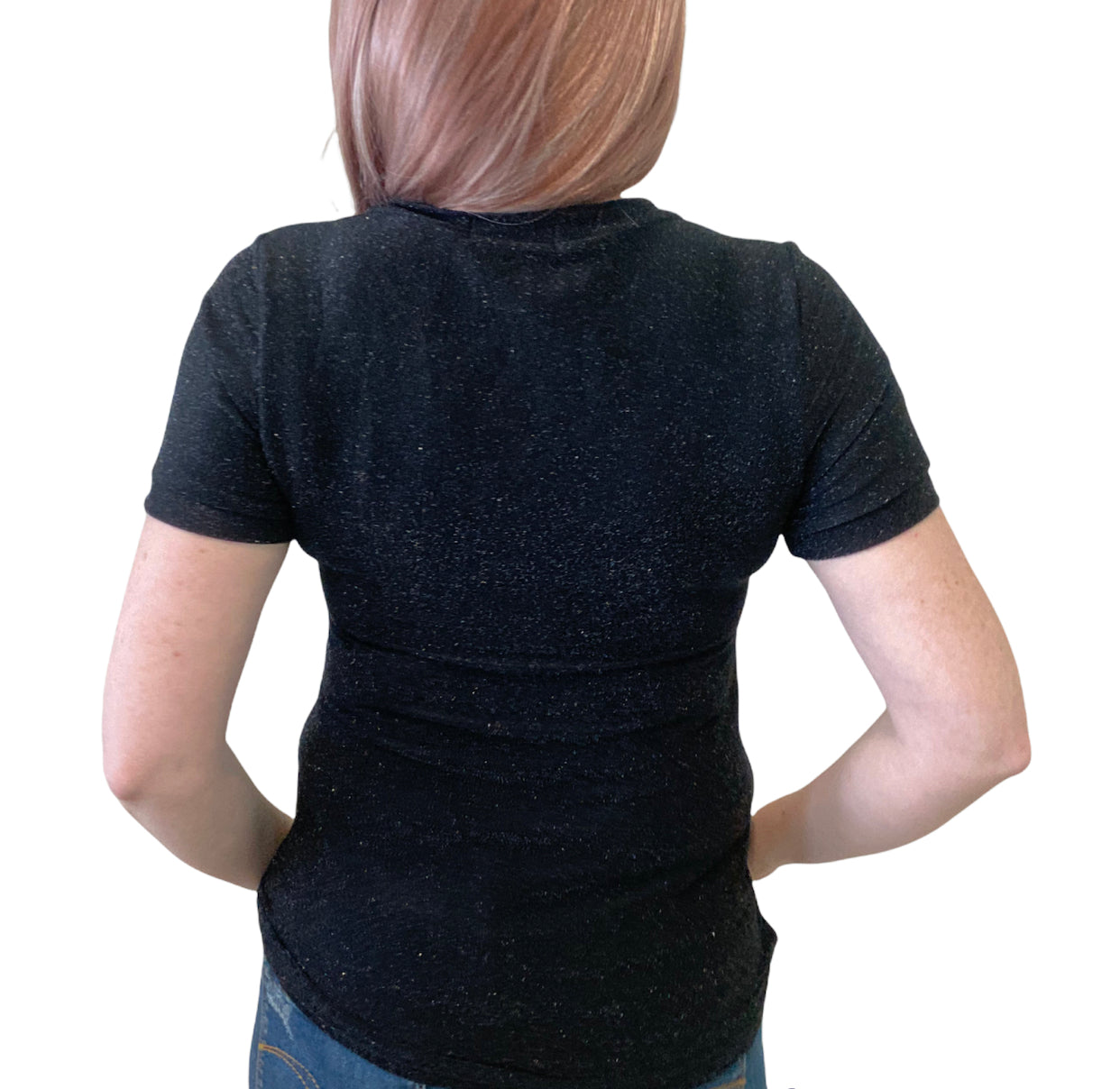L1380 - Black Ladies Glitter V-Neck T