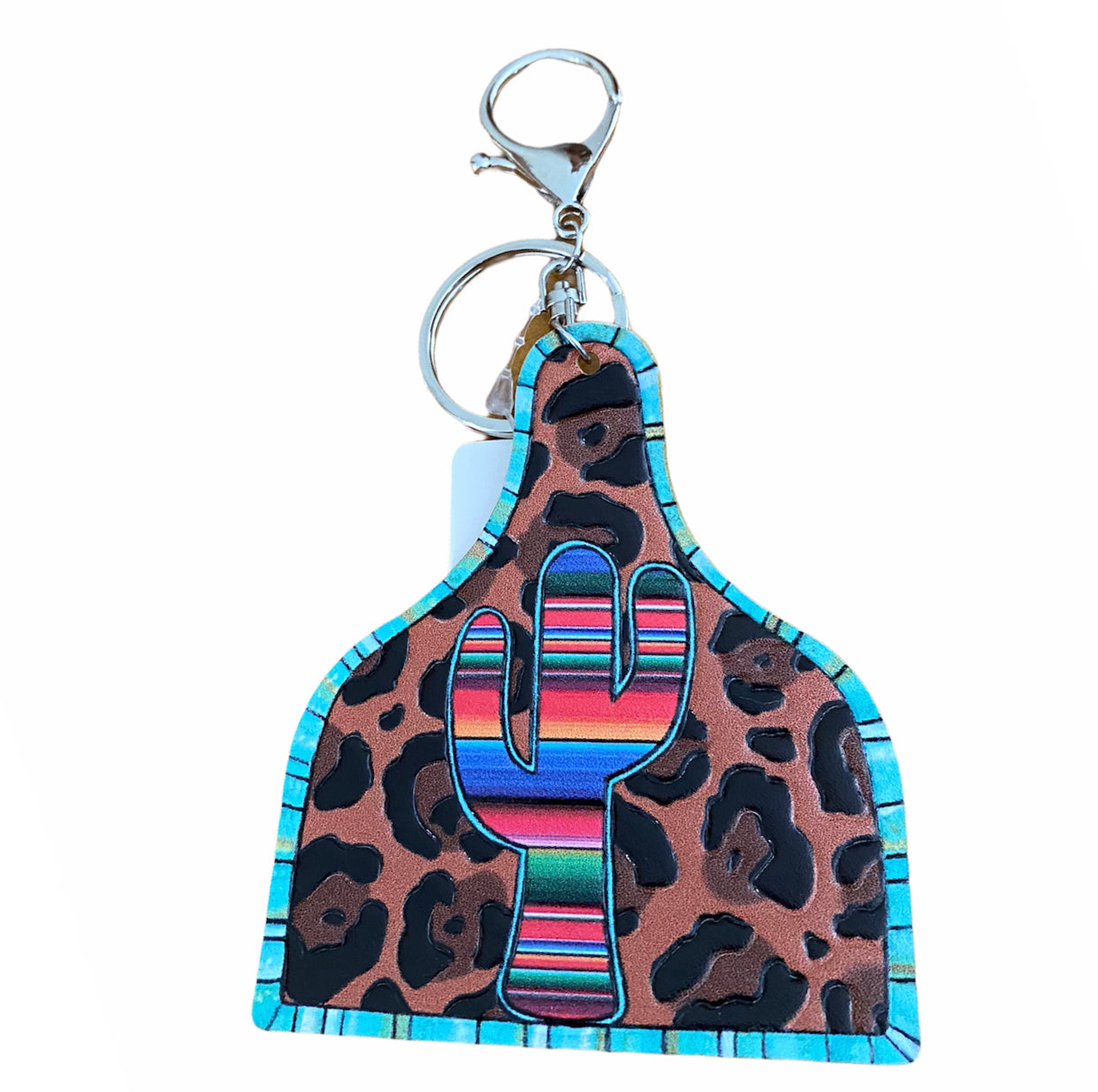 00023 - Leopard Cactus Leather Key Chain