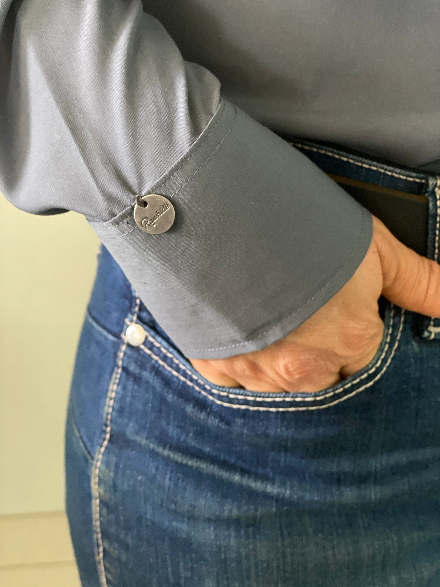 L1378 - Zillah Western Shirt Ladies Plain Grey Shirt with beading