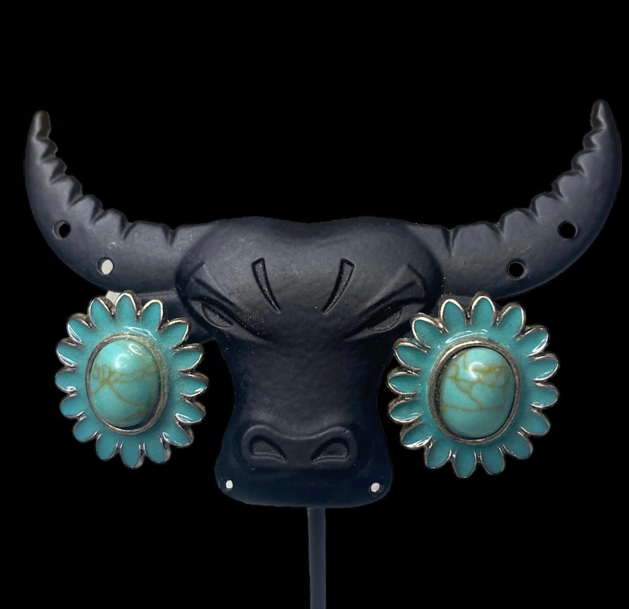 J6275 - Western Turquoise Cactus Flower Stud Earrings