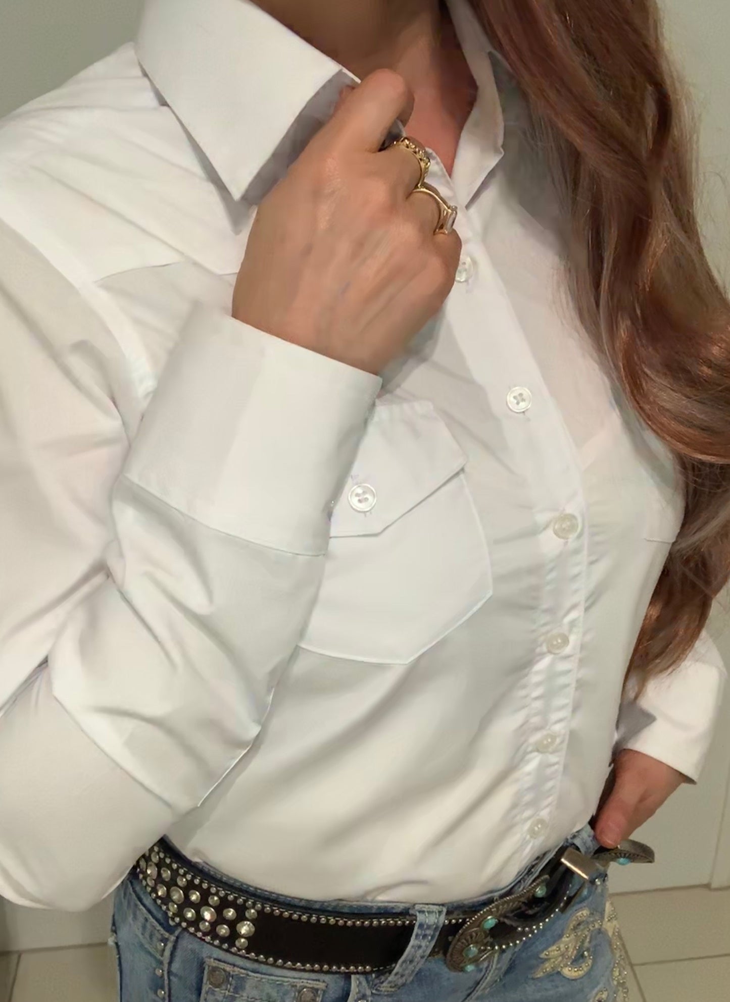 L1157 Ladies Plain White Shirt with Pockets - Rawhide Western Wear