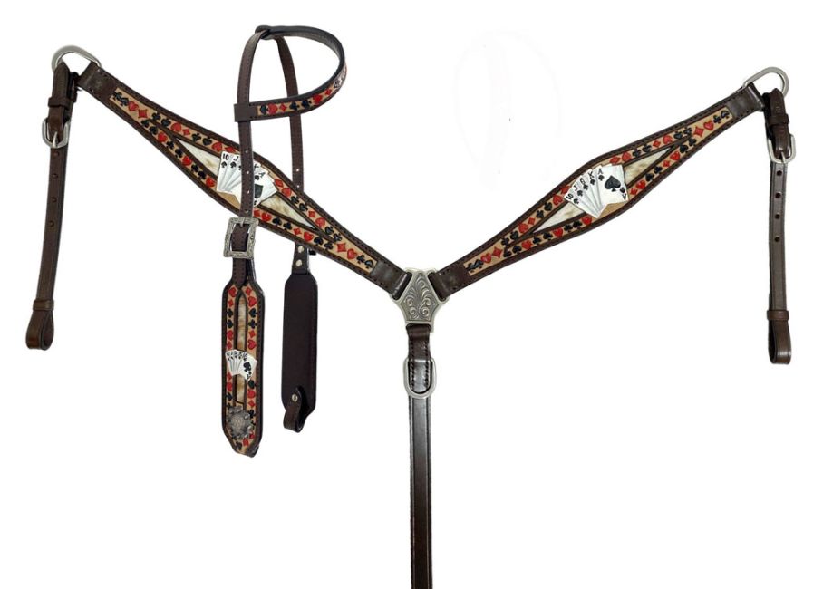 14918 - Showman 'Royal Flush' One Ear Headstall and Breast Collar Set