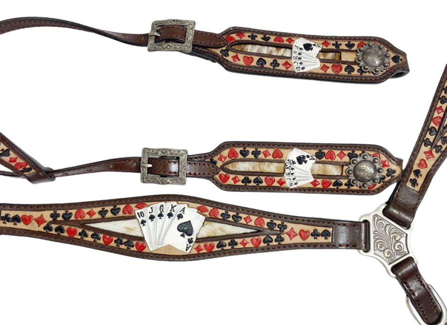 14918 - Showman 'Royal Flush' One Ear Headstall and Breast Collar Set