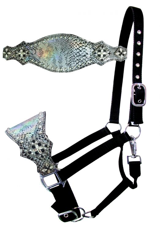 16765 - Snakeskin Overlay & Silver Bead Nylon Bronc Halter