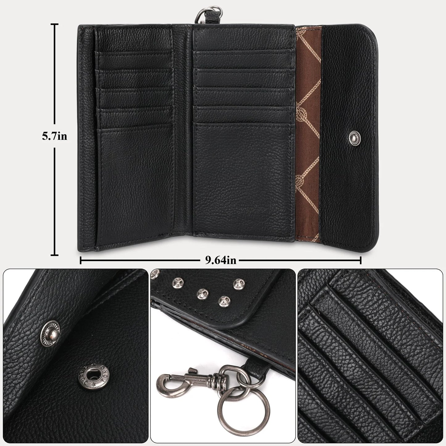 WG64W001 - Wrangler Studded Accents Tri-fold Key-Chain Wallet - Brown