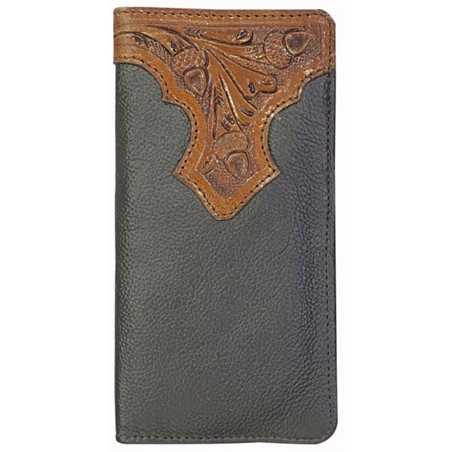77090 - Black Leather Men's Wallet with Floral Tooling Accent