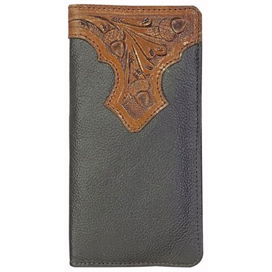 77090 - Black Leather Men's Wallet with Floral Tooling Accent