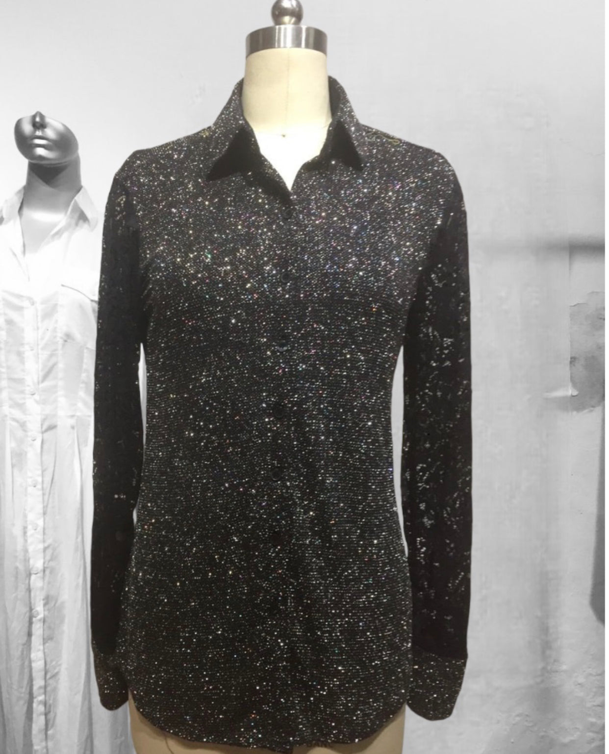 Black Sparkle with Lace arms Ladies Western Shirt