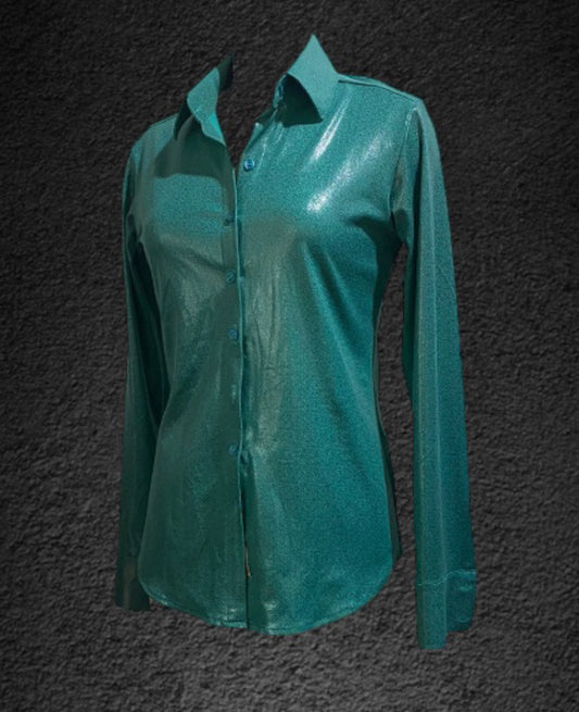 L1466 - Sparkle Ladies Turquoise Leather Look Western Shirt