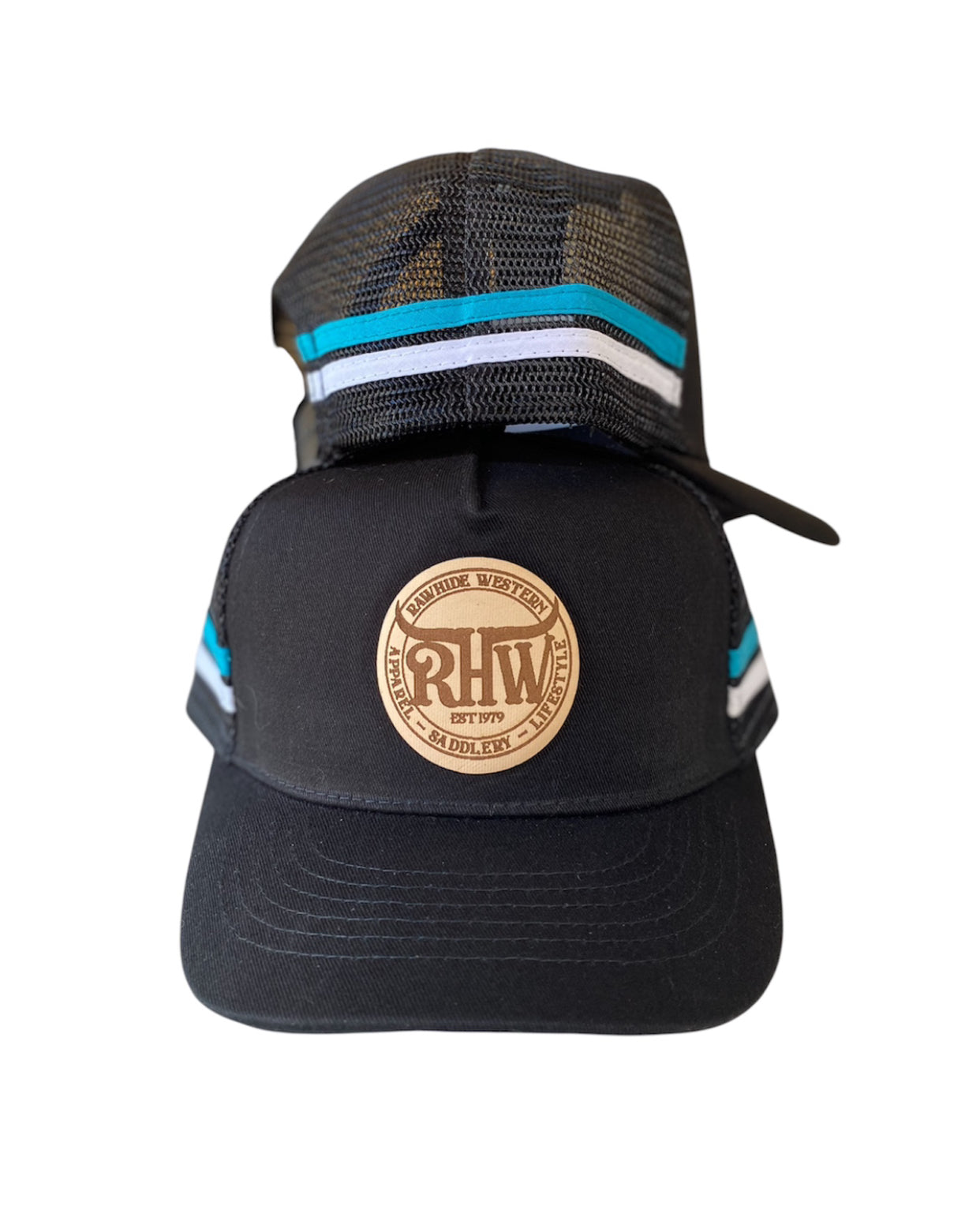 KP4192 - KIDS Rawhide Leather Patch Black Country Trucker Cap