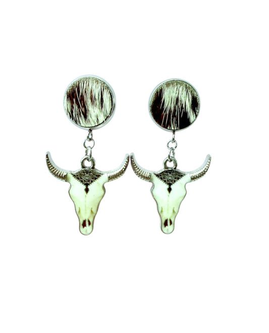 J7019B - 100% Hair on Hide Stud Dangle Earrings