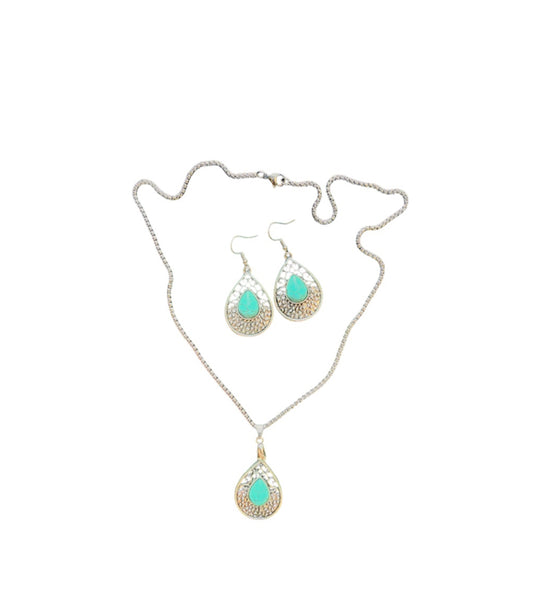 J7085 - Turquoise Earrings & Necklace Set