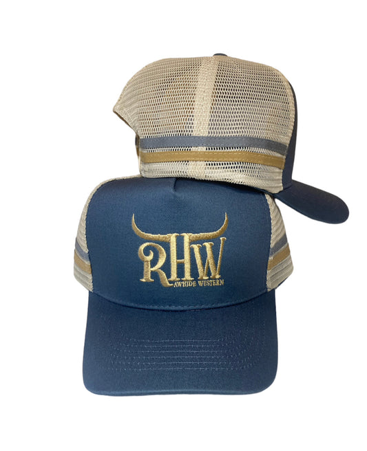 P4141 - RHW Blue Grey & Creme Trucker Cap