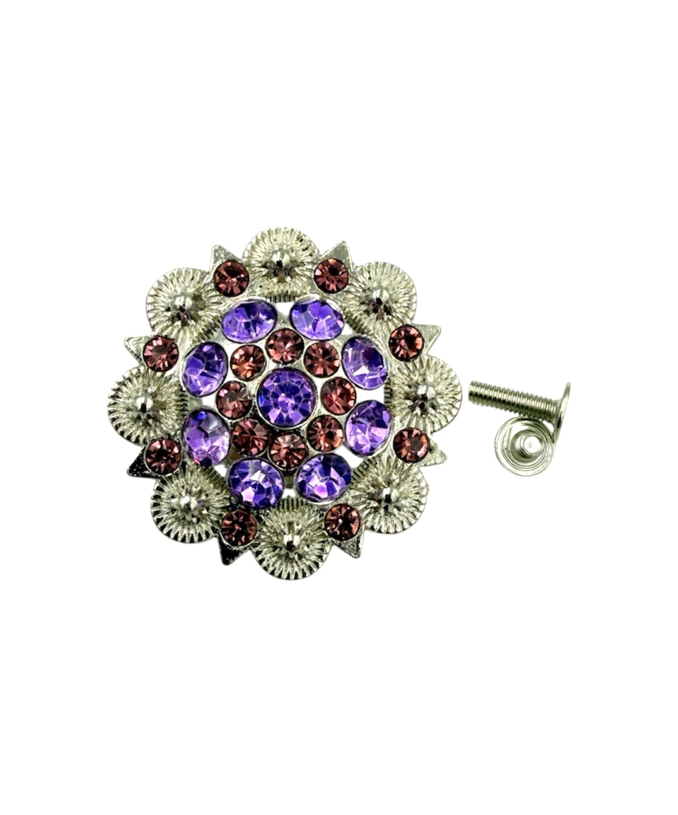 A8977 - 35mm Purple & Ruby Colour Rhinestone Crystal Berry Concho