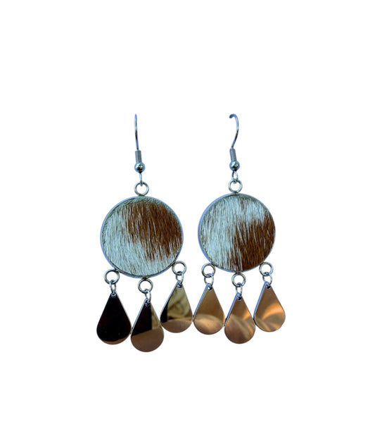 J6979 - Round Hide Fishhook Dangle Earrings