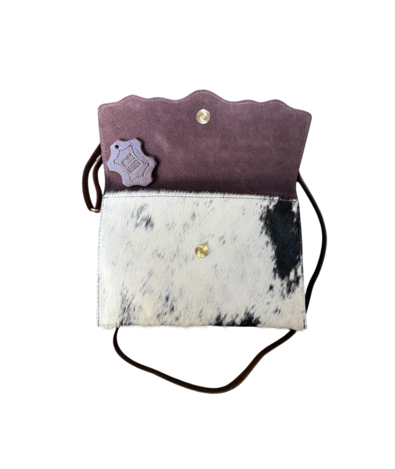 77051 - Dark Leather Crossbody Bag with Black and White hair on cowhide