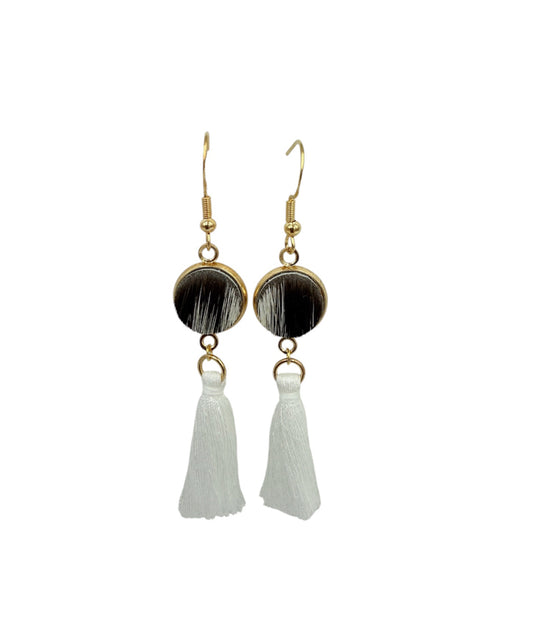 J7046B - Tassel Hide Gold Colour Hook Earrings