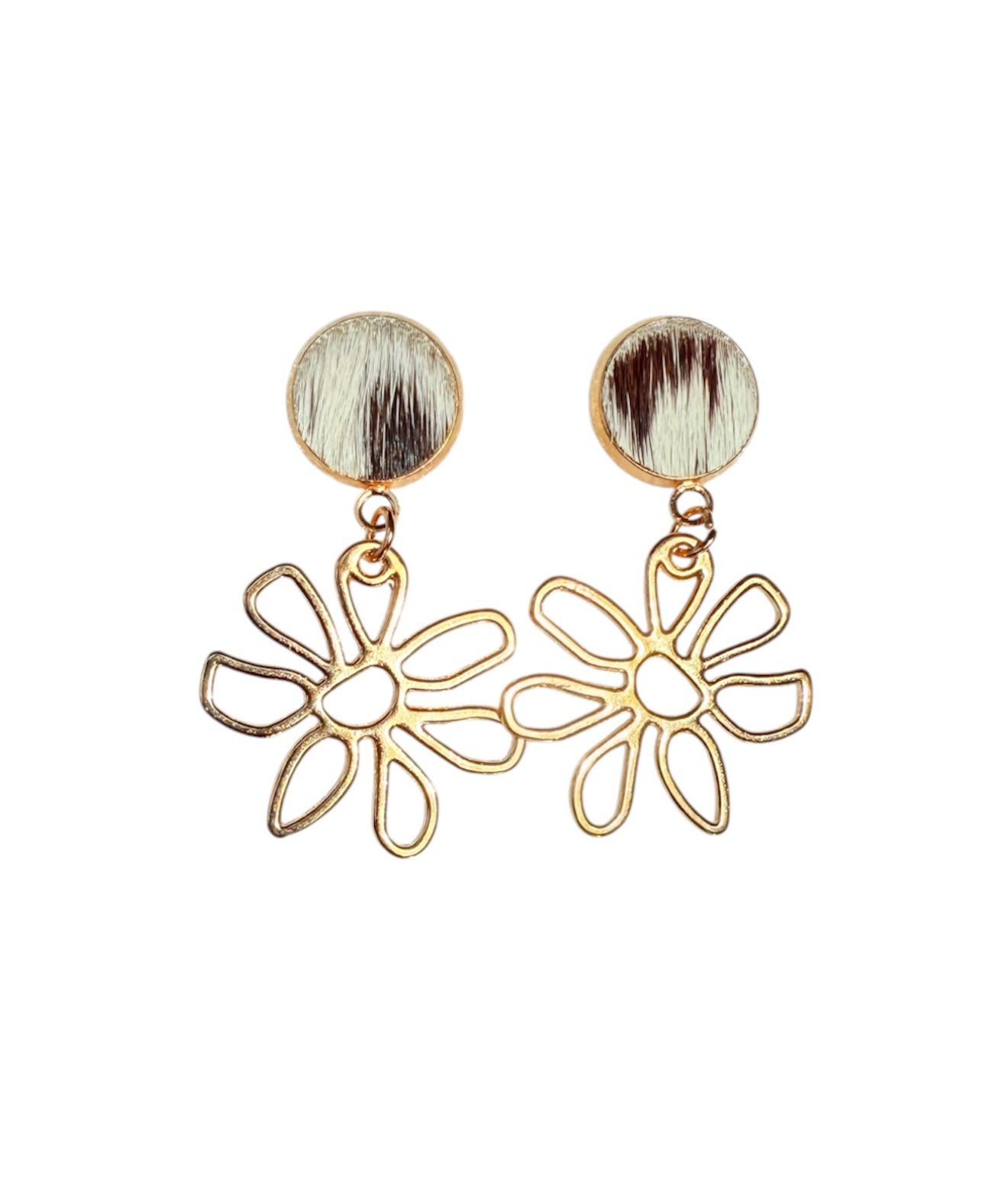 J6602A - Cowhide Stud Dangle Earrings