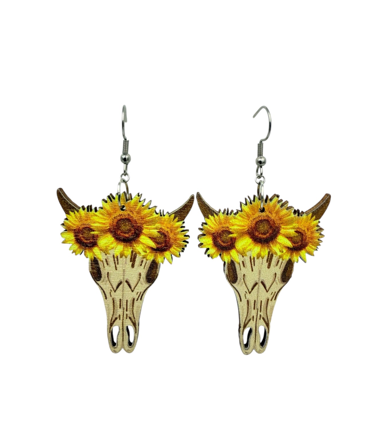 J6946 - Sunflower Bull Skull Earrings