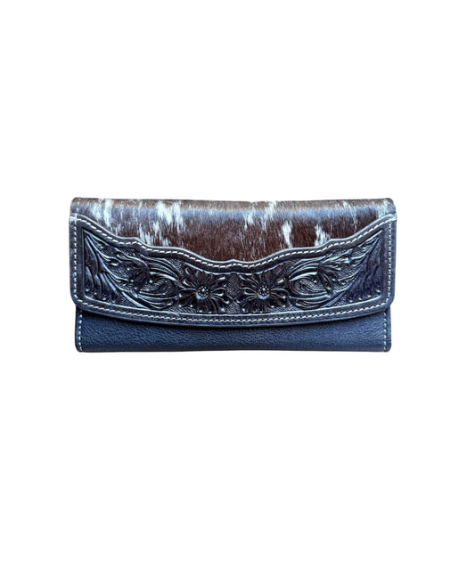 AW23BK - Tooled Hair-On-Hide Wallet - Rawhide Western Wear 