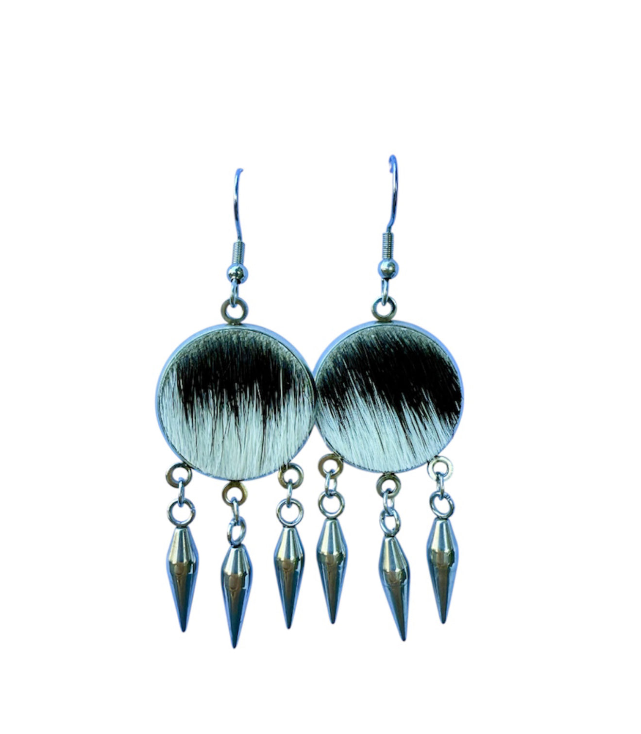 J6609A - Round Hide Fishhook Dangle Earrings
