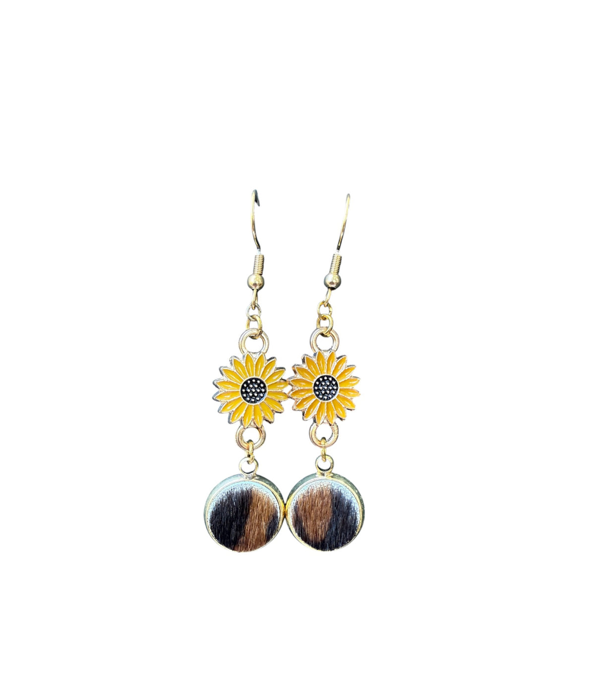 J6680 - 100% Hair on Hide Earrings with Sunflower
