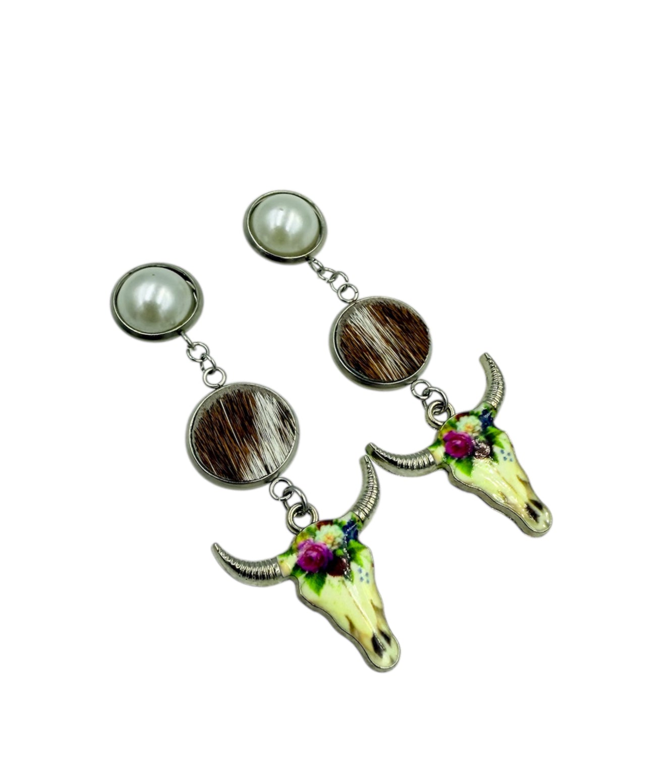 J7088D - Pearl Stud 100% Hair on Hide Earrings