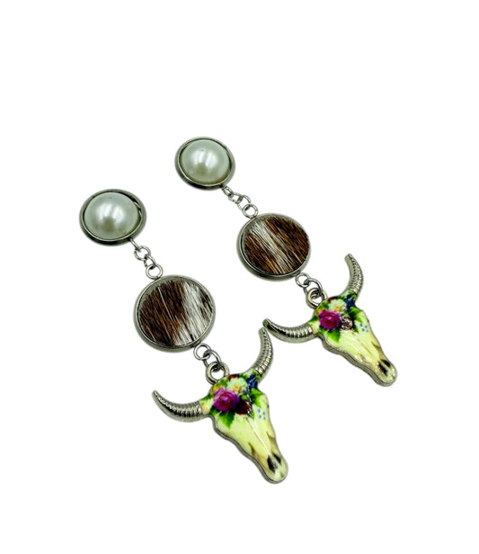 J7088D - Pearl Stud 100% Hair on Hide Earrings