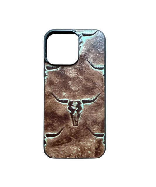 A8818 - IPhone 16 Pro Max Tooled Leather w Rubber Case - Rawhide Western Wear 