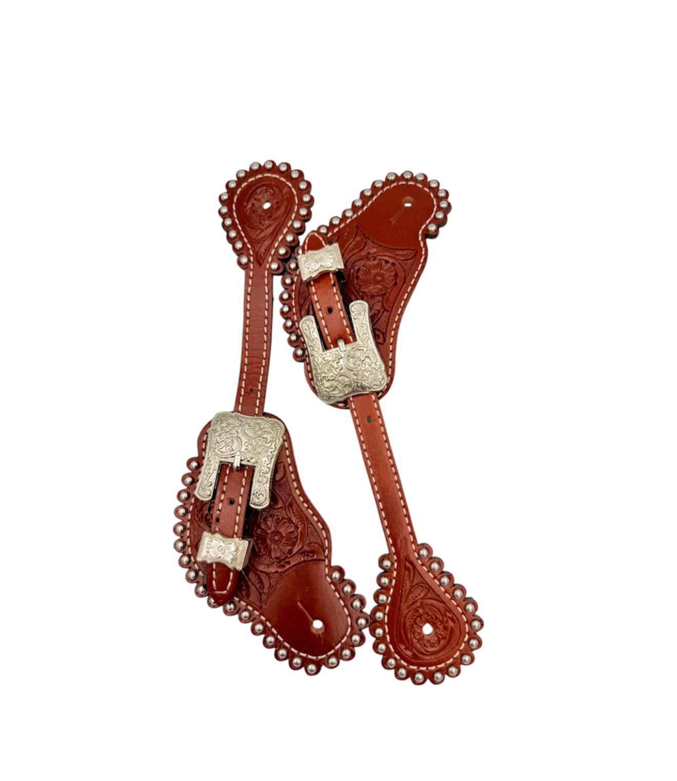 30724 - Ladies Tooled Leather spur straps with Studs