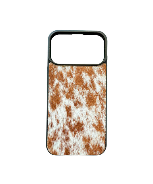 A8968 - IPhone 17 Pro Max Hair on Hide Leather w Rubber Case - Rawhide Western Wear 