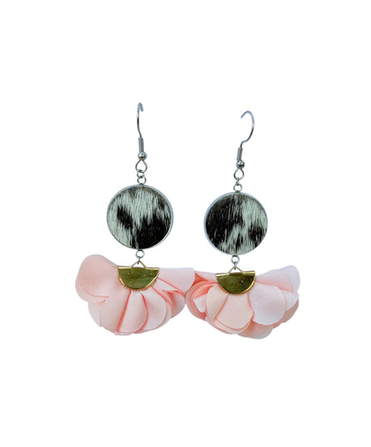 J7074E - Flower 100% Hair on Hide Earrings