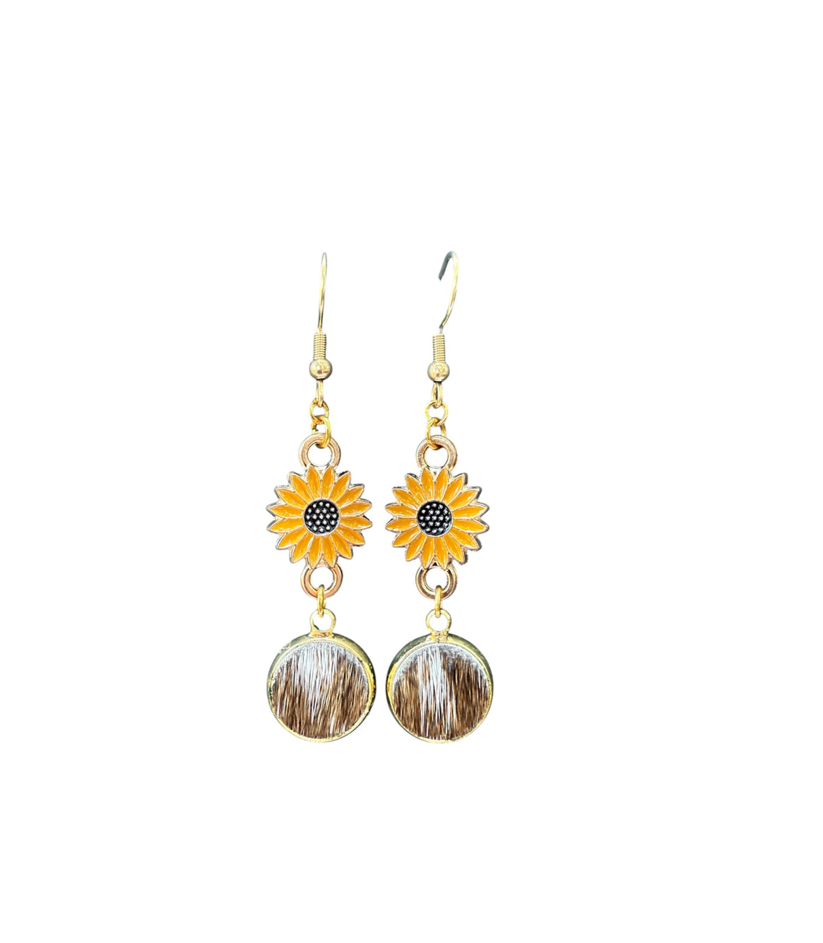 J6680B - 100% Hair on Hide Earrings with Sunflower