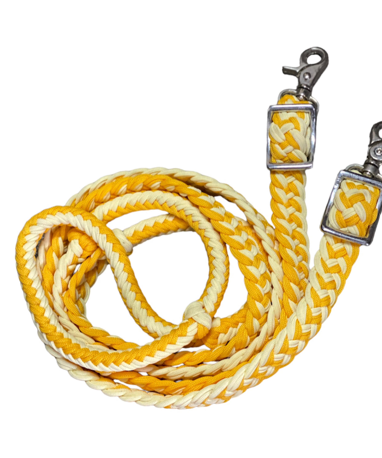 T5300 Two Colour Braided Barrel Reins with Knots Rawhide Western