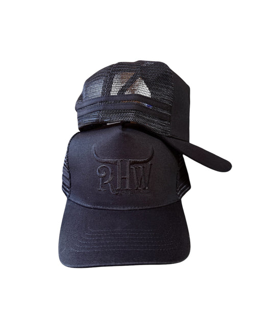 P4218 - RHW Black on Black Western Trucker Cap